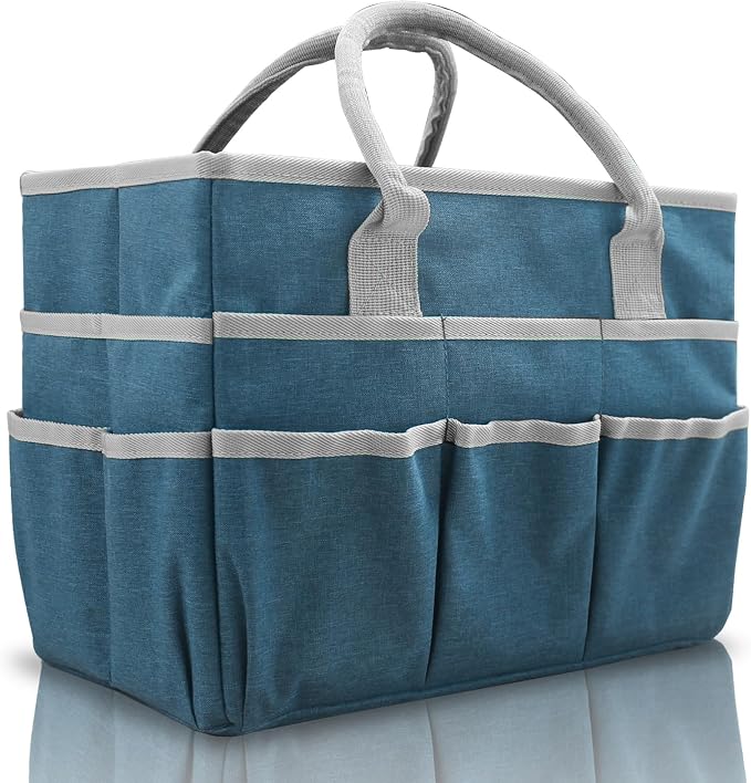 Cupohus Craft Organizer Tote Bag, Dark Green Sewing Bag for Art | Supply Storage Bags with Pockets and Handles, Oxford Fabric Carrying Caddy for Teacher, Officer, Artist, Traveler, and More
