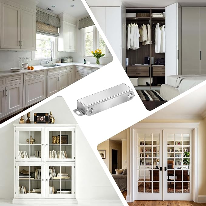 Strong Cabinet Magnets for Closure 40 lbs 2 Pack - Hold Warped Doors Tight | Magnetic Door Catches/Latches Stainless Steel for Cupboard Closet Drawer Window - No Measure or Mark Install in 5 Mins