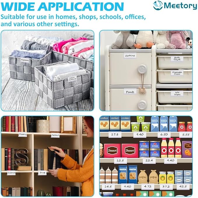 Meetory 50 PCS Clear Plastic Label Holders for Wire Shelf Retail Price Label, Basket Bin Labels Clip On, Labels for Storage Bins, Merchandise Sign Display Holder for Supermarket,Label Papers Included
