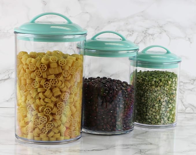 Food Storage Containers, BPA Free Airtight Canisters for Cereal, Pasta, Sugar, Coffee, Flour, Cookies, Loose Tea, for Kitchen Organization, Set of 3 by Reston Lloyd, Seafoam