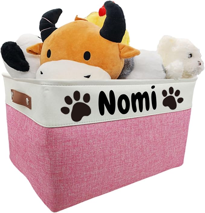 Large Personalized Dog Toy Basket Custom Dog Toy Box Foldable Dog Gift with Pet's Name for Dog Chew Toys, Clothing,Stuff