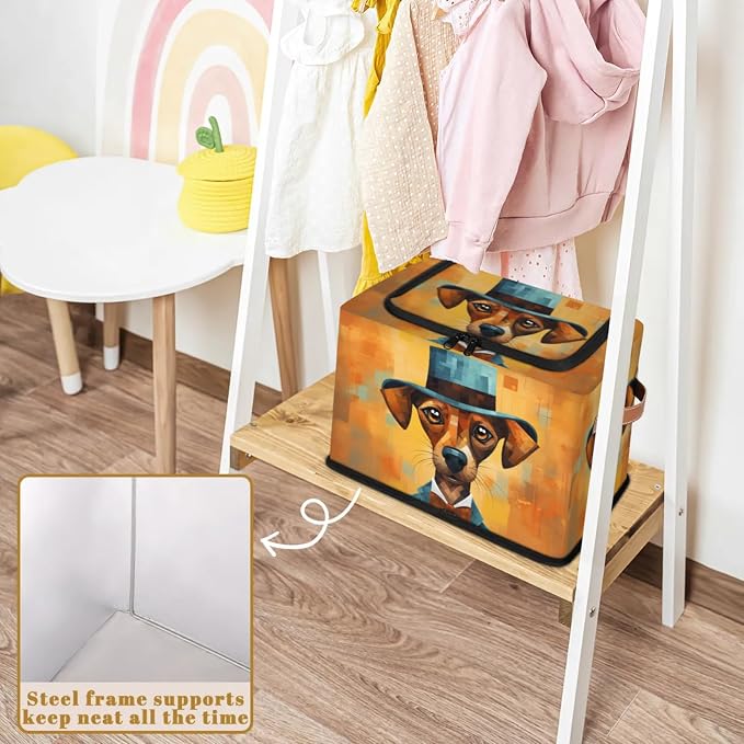 Pardick Gentleman Dog Storage Bin Storage Basket with Zipper Lid Collapsible Cloth Organizer Closet Shelf Basket Cube Bins Dustproof Clothes Organizer for Bedroom, Nursery