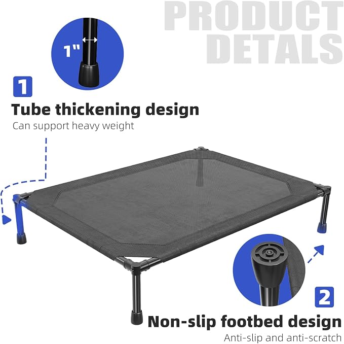 Simple Trending Elevated Dog Bed for Large Dogs, Waterproof Raised Dog Cot | Washable Mesh, Cooling Breathable Pet Bed for Outdoor, Portable Pet Cots, Anti-Slip Feet, Easy to Clean, 42" x 31", Black
