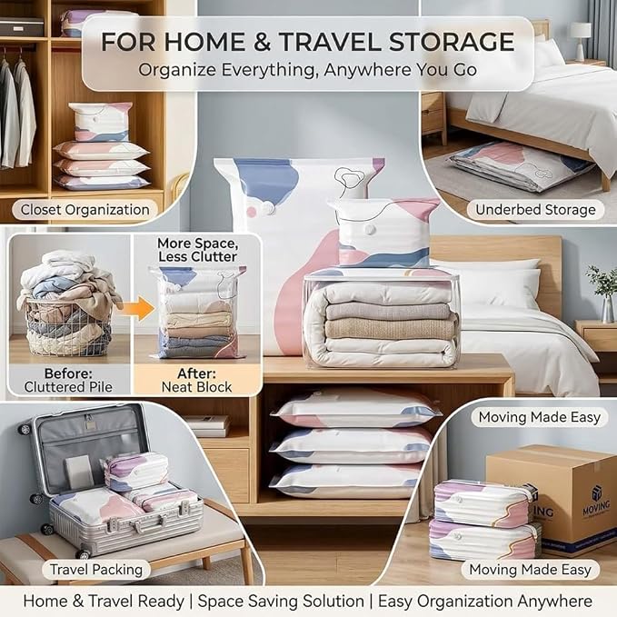 No‑pump Vacuum Storage Bags, Cube Compression Space Saver Bags, 3-Sec Fast Compression, No Pump Needed For Dorm And Home Organizing & Packing (2Pcs/M:19.7 × 27.6 × 11.8 in)