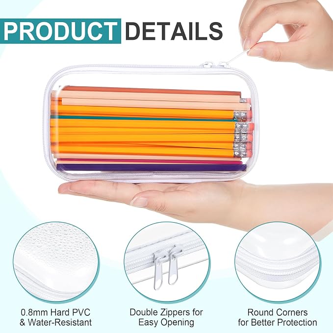 20 Pcs Clear Hard Zipper Case Bulk Hard Shell Plastic Pouch Transparent Double Zippers Toy Storage Organizer Bins for Building Blocks, Puzzles, Cosmetics(7.48 x 2.94 x 2 Inch)