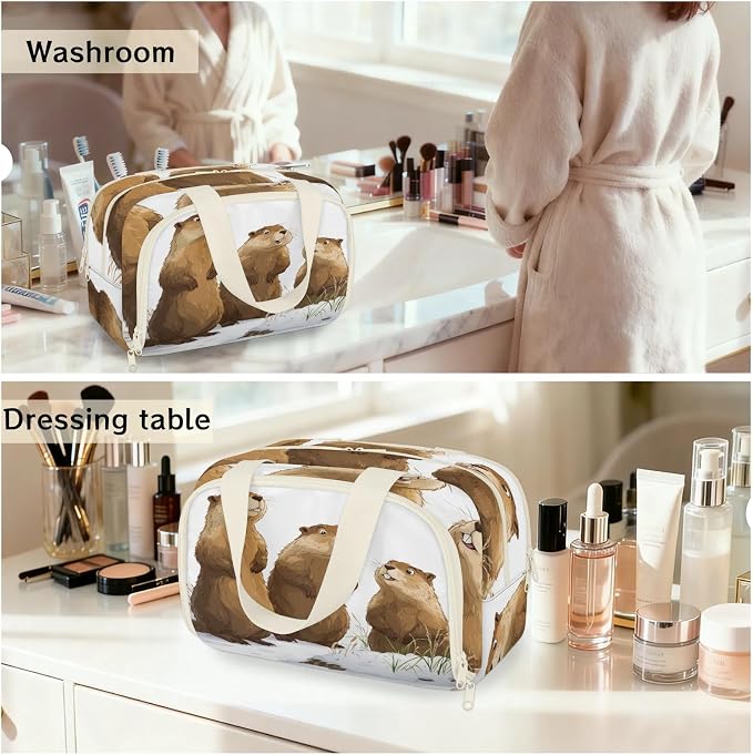 Groundhogs Travel Toiletry Bag for Women | Cute Animal Marmot Lightweight Waterproof Makeup Cosmetic Bag Large Tote Organizer for Traveling, Toiletries, Accessories