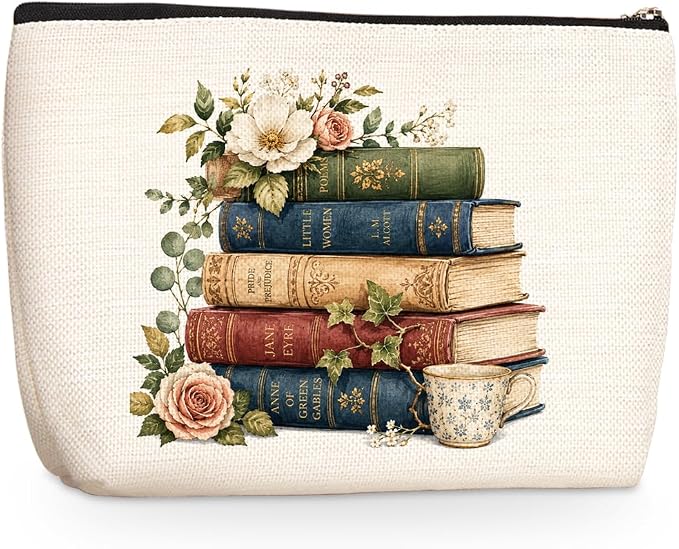 Floral Book Makeup Bag, Book Gifts Cosmetic Bags Travel Organizer Bag