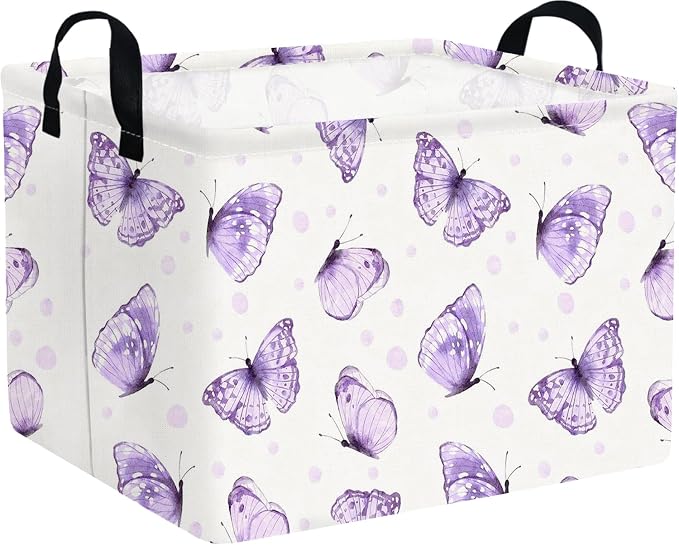 Rectangular Purple butterfly basket,Books Storage Basket,Collapsible Storage Bin,Cute Organizer Toy Bin,Butterfly Room Decor,Gift Baskets(Little purple butterfly)