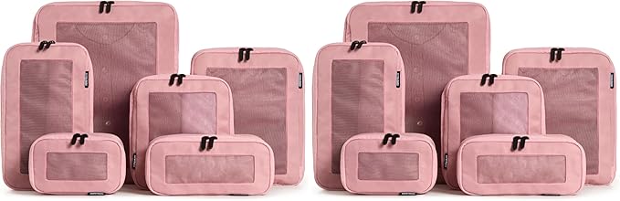 Compression Packing Cubes for Travel - Luggage Organizer Bags - Double Zipper Packing Cubes for Suitcases (12-Pack, Rose)