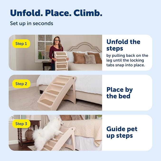PetSafe CozyUp Folding Dog Stairs, Portable Indoor/Outdoor Pet Steps for Bed, Couch & Car, Grey, 25 Inch | Portable & Foldable 4-Step Stairs, Non-Skid Feet, Side Rails, Dog Steps for Bed, for Dogs up to 200 Lb