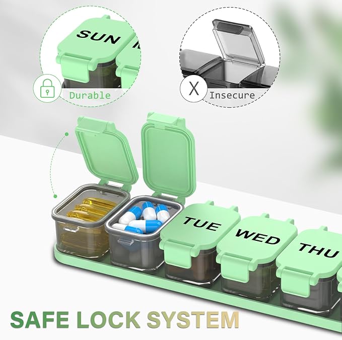 Extra Large Weekly Pill Organizer with 7 Detachable Compartments | XL Pill Organizer, Portable Medicine Pill Organizer for Supplements, Daily Pill Case for Home and Travel