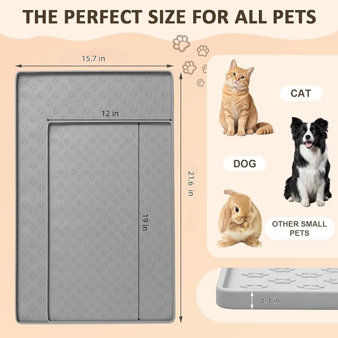 Waterproof Silicone Under Sink Mat Pet Cat Puppy Essentials，Kitchen and Bathroom, Cabinet and Counter Protectors, Storage and Organizer (Light Gray, 19'' x 12'')