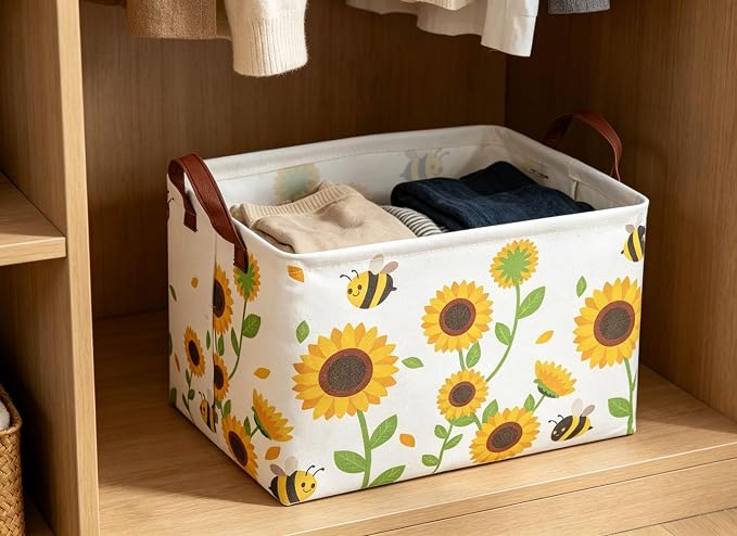 Rectangular Sunflower Baskets Gift Basket Empty Storage Bin Organizer Box Room Decor for Home(Sunflower)