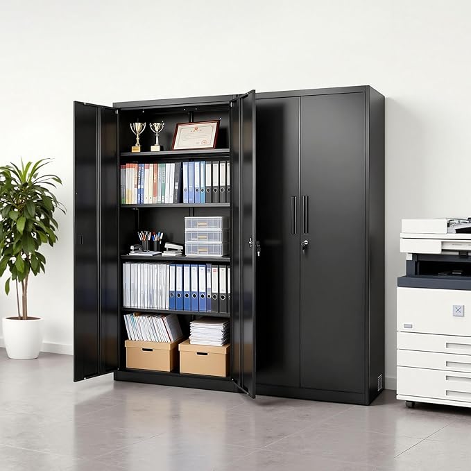VEVOR Metal Storage Cabinet, Lockable Steel Garage Cabinet with Magnetic Doors and Adjustable Shelves, 2 Keys, 5-Tiers Tall Tool Locker for Home, Office, School, Pantry, Warehouse, Laundry, Black