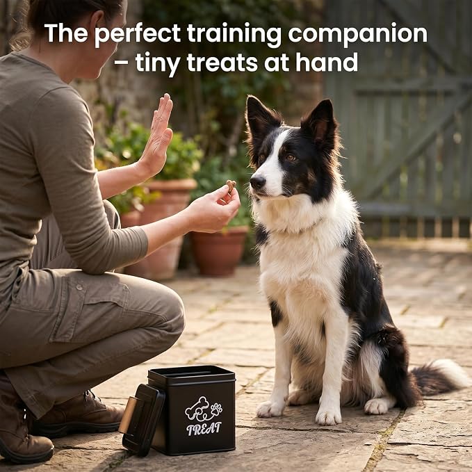 Airtight Dog Treat Container Set of 2 | Iron jars, 26 cup capacity, food-grade coated, includes 1 scoops, keeps treats fresh, fits kibble & biscuits,black