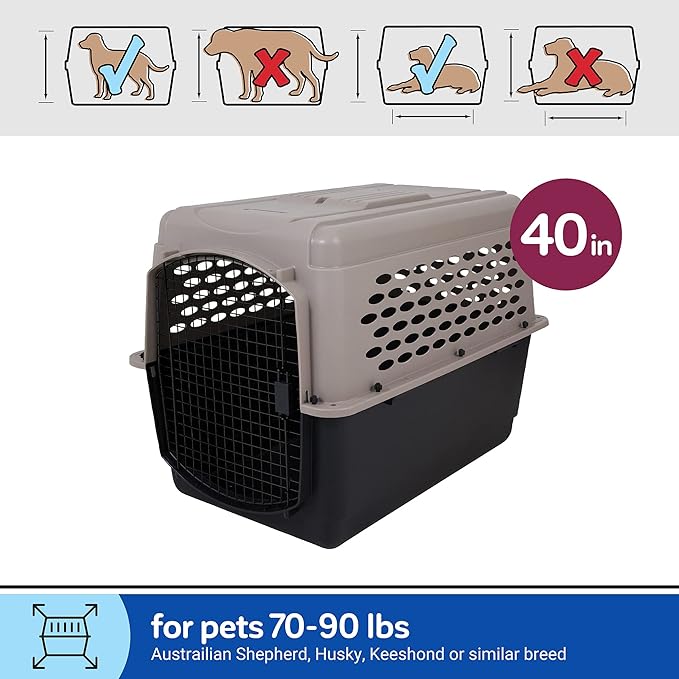 Petmate Vari Dog Kennel, Carrier for Large Dogs, 40in, Taupe and Black | Airline Friendly and Made of Durable Plastic, This Pet Crate Works Great for Home and Travel