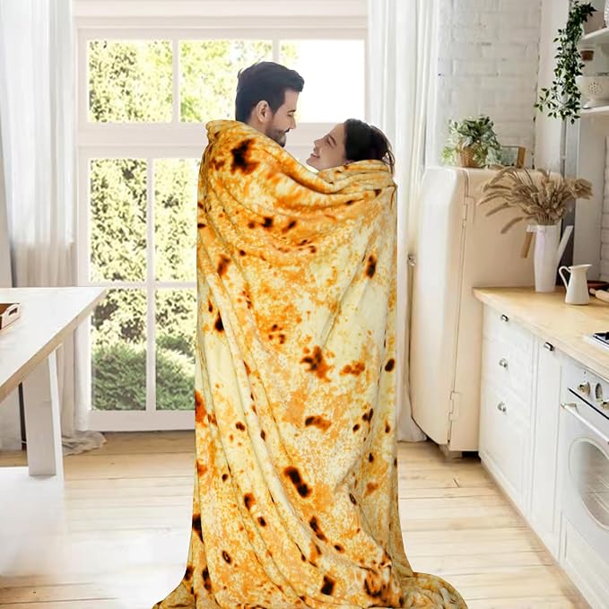 Bnuitland 90 Inches Tortilla Burritos Pattern Blanket, 300 GSM Double Sided Giant Flour Novelty Taco Funny Realistic Food Blanket with Pouch for Bed/Sofa/Couch, Super Soft Flannel