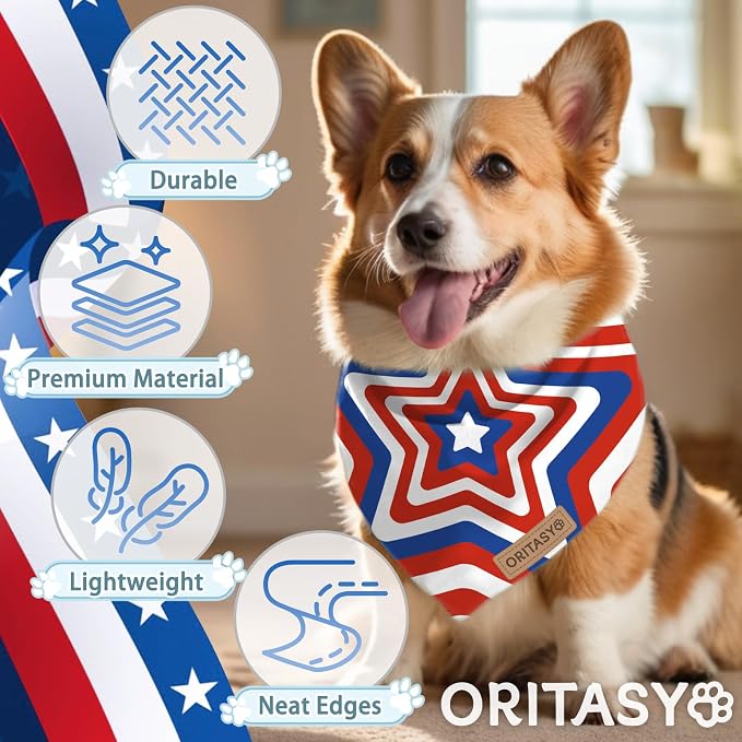 US Flag 4th of July Dog Bandanas, 2-Pack Triangle Reversible Pet Scarves, Premium Fabric, Bandana for All Boys Girls Dogs (X-Large, 26-Style 3)