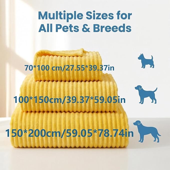 Yellow Dog Blanket, Emotional Support Blanket Yellows for Dogs, 1.5cm (0.6in) Wide Wavy Design, Soft Polyester Pet Throw for Couch Bed Crate Travel, Multiple Sizes (Yellow, 100*150cm/39.37*59.05in)