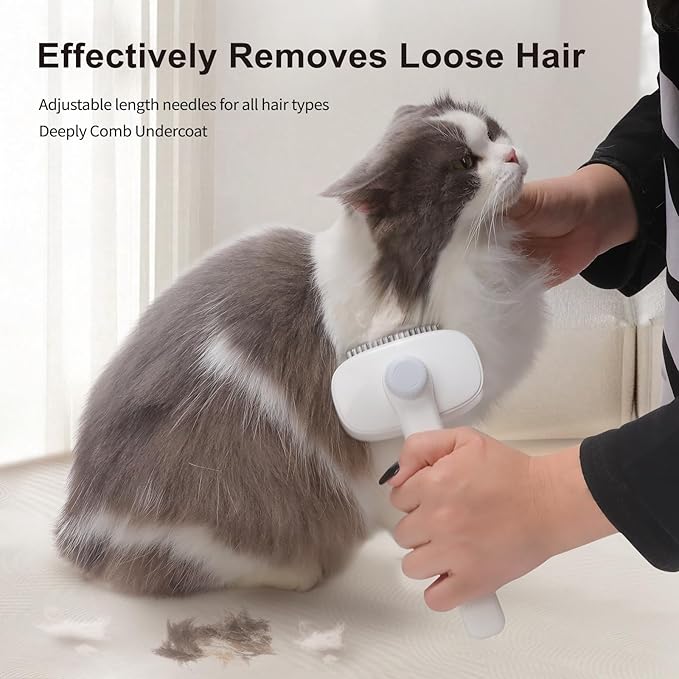 3 in 1 Self Cleaning Pet Grooming Kit : Slicker Brush & Flea Comb & Dematting Comb for Dogs and Cats, Deshedding Tool for Long & Short Haired Pets (White)