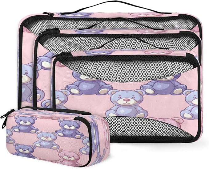 Packing Cubes for Travel, Teddy Bear Travel Luggage Packing Organizers for Women Men, Large Custom Toiletries Bag for Clothes Shoes, Cute Bear Dolls Print