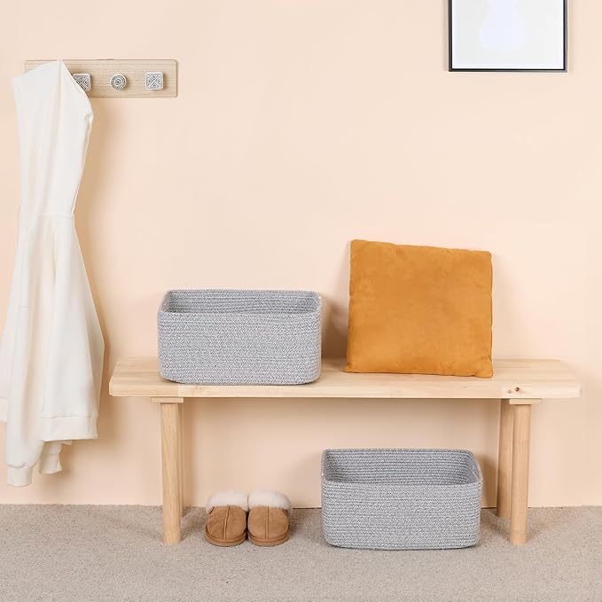 MiniArk Large Storage Baskets for Shelves, 17 x 13 x 7.5” Closet Organizers Bins for Clothes Blanket Towels, Baby Nursery, Toy Baskets Box, Woven Rope Baskets, 2 Packs Mixed Grey