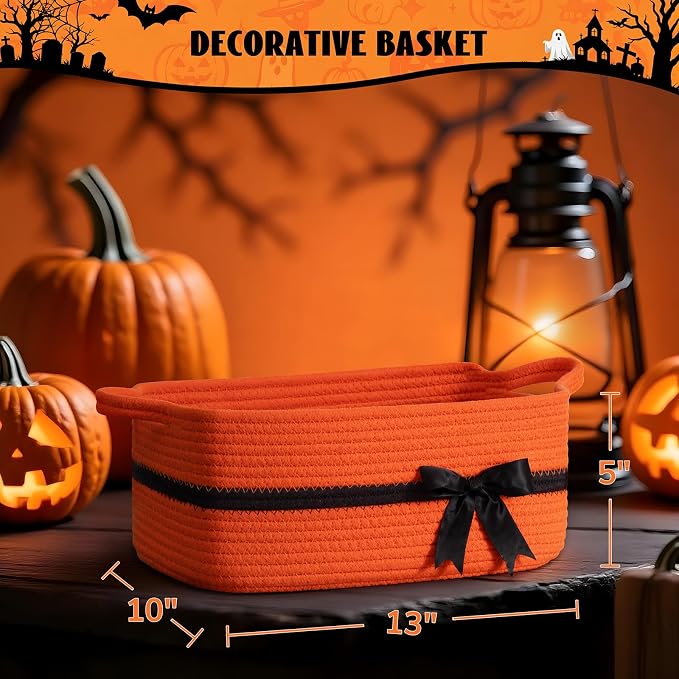 CHICVITA Small Storage Basket for Gifts, 13"x 10"x 5" Cute Woven Rope Gift Basket for Halloween, Baby Nursery Storage Baskets with Handles for Towels, Toys, Orange