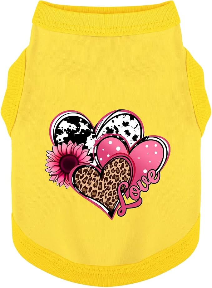 Discover Cozy Cotton Canine Wear: Soft, Lightweight, and Breathable Dog Shirt Vest with Eye-Catching Graphics (Hearts and Love), Keeping Your Furry Friend Comfy! Yellow XS