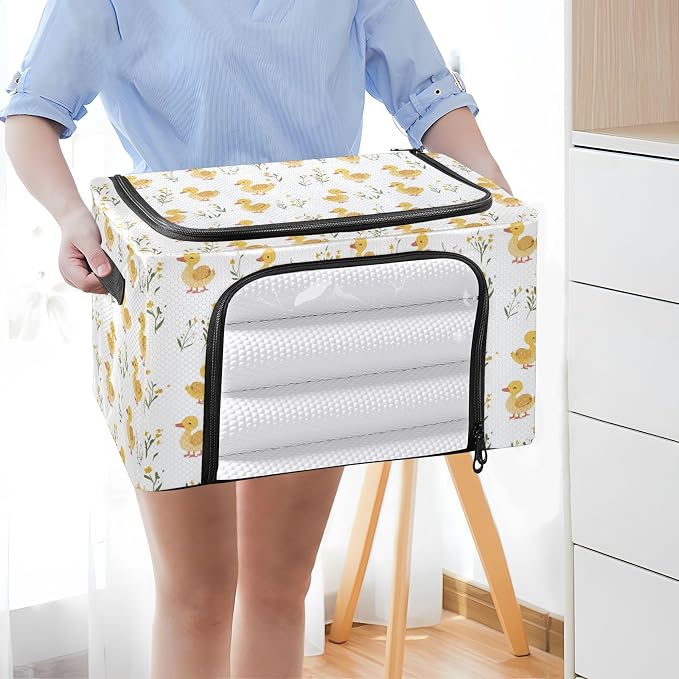 Cute Pet Duck Under Bed Storage Container Clear Window Foldable Storage Boxes with Lids 2 Openings Closet Storage Bins Metal