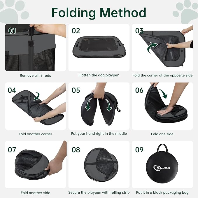 Siedihit 31" Dog Playpen,Cat Puppy Pen, Pet Portable Crate Indoor Outdoor | Durable Travel Camping Use,Foldable Dog Kennel Tent Cage for Rabbit Small Animals with Carrying Case(Dark Grey, Medium)