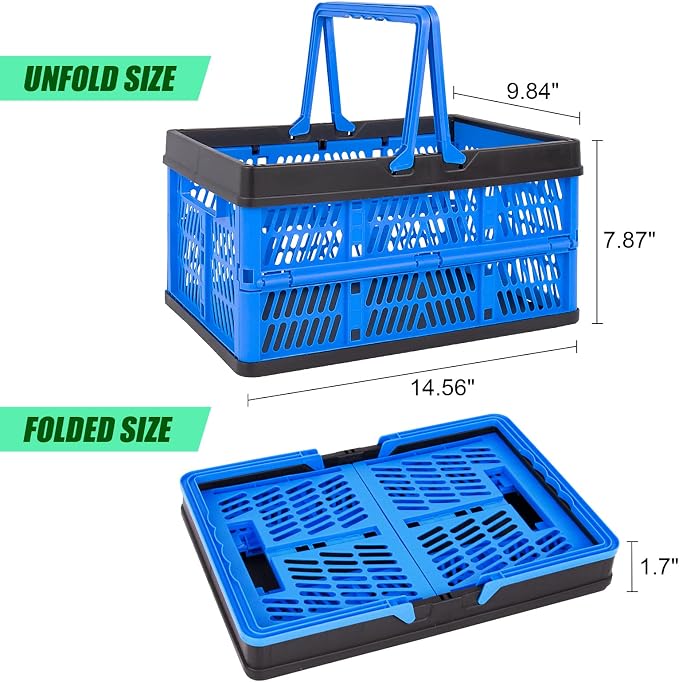 3-Pack Collapsible Storage Baskets, Stackable Plastic Crates | with Handles for Freezer Organization, Grocery Shopping, RV Camping & Home Storage, Holds 20 lbs Each, Folds Flat to 1.7"