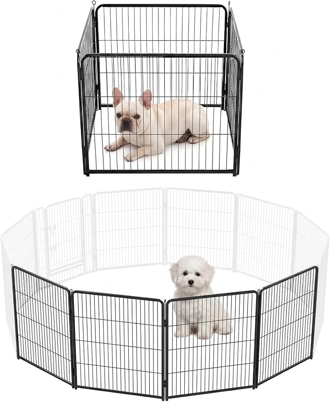 DUMOS Dog Playpen 24 Inch 4 Panels Indoor Outdoor Metal Pet Fence | Foldable Dog Play Pen with Door, Portable Exercise, RV Camping, Puppy Small Dogs