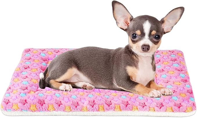 Mora Pets Dog Bed Crate Pad Ultra Soft Pet Mat Star Print 22 Inch Pink | Washable Crate Mat for Large Medium Small Dogs, Reversible Fleece Dog Crate Kennel Mat Flat Cat Bed Liner