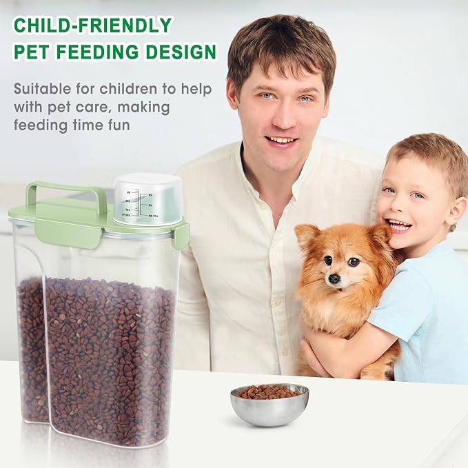 TBMax Cat Dog Food Storage Container 5 to 7 lbs, Secondary Pet Food Storage Beyond a Large Dog Food Bin for Daily Use, Easy-Pouring Bird Seed Dispenser, Travel Kibble Container for Outdoor-Light Green