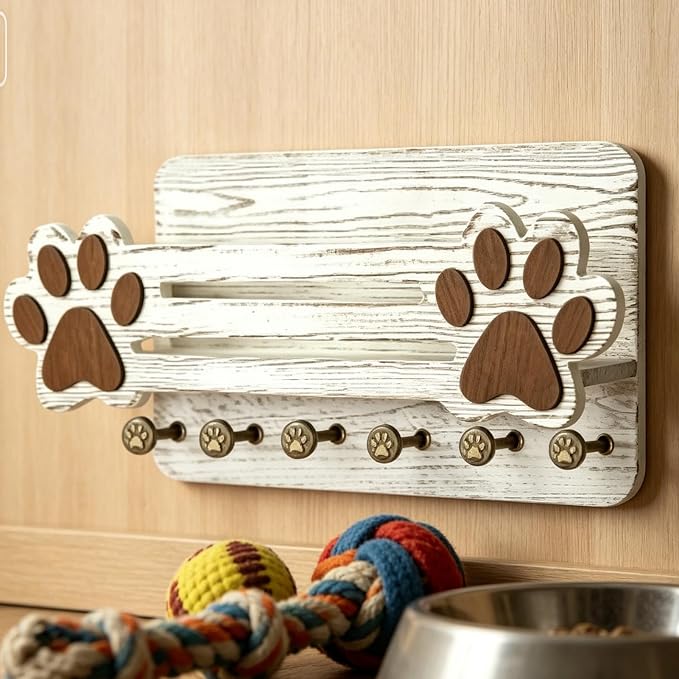 Dog Leashes Hanger 6 Hooks Floating Shelf Decorative | Door Key Holder Hanger for Indoor Home Living Room Kitchen Bedroom Apartment Hallway