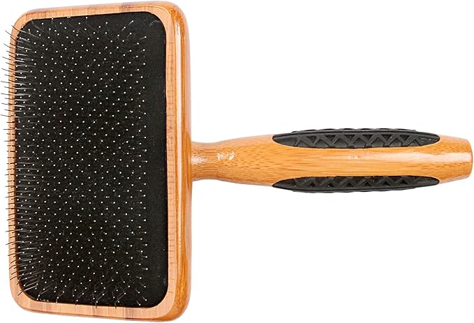 Bass Brushes Large Slicker Style Pet Brush with Bamboo Wood Handle and Rubber Grips
