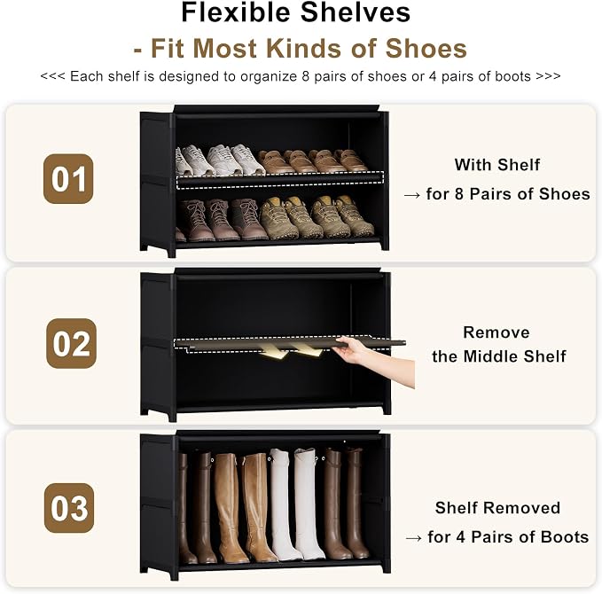 5 Tier Shoe Cabinet with Doors, 20-Pair Storage, Black | Ideal for Small Families, Transparent Doors Locate Shoes Fast, Removable Layers for Tall Boots, Easy clean