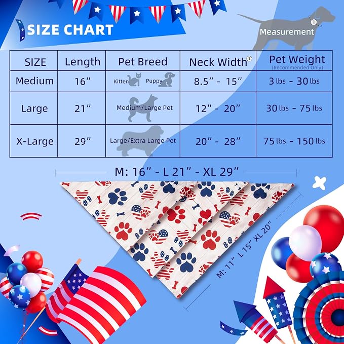 American Flag Dog Bandana,Patriotic Star-Spangled Paw Print Triangle Scarf,Adjustable Snap Button Pet Bib with American Flag Design, Large Breeds (30-75lbs)