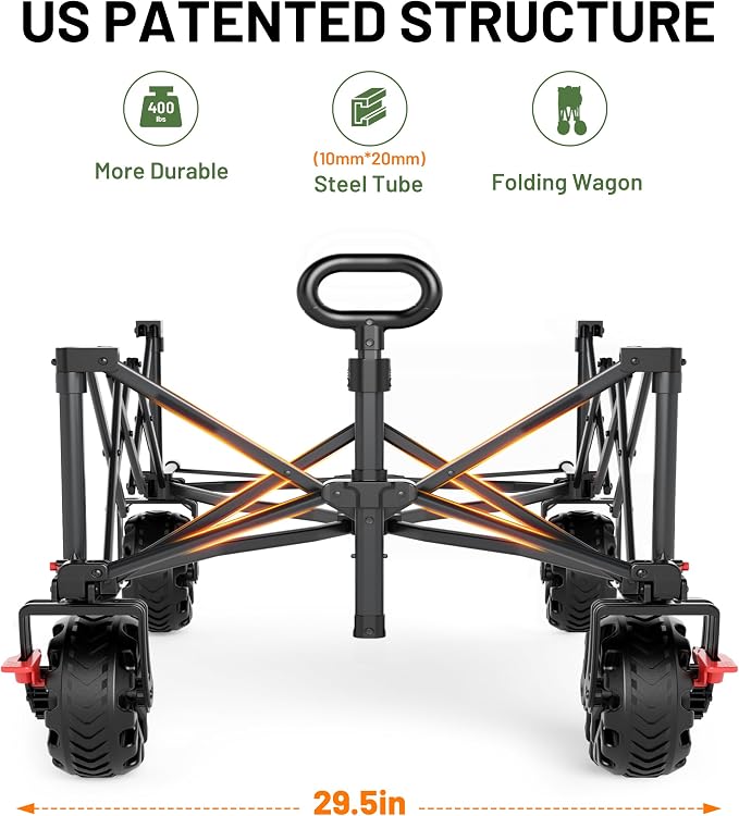 TIMBER RIDGE 600L Beast Wagon 26" W Extra Wide Heavy Duty Collapsible Cart | Cargo Net & Tailgate, 54.5" L Large Folding Wagons, All Terrain Big Wheels Portable Carts for Camping, Sports, Dogs, Grey
