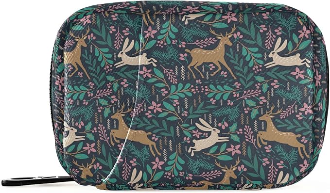 Animal Deer Rabbit Pill Box 7 Day Pill Case Travel Pill Organizer Bag with Zipper Portable Weekly Case Compact Size for Vitamin Supplement Holder