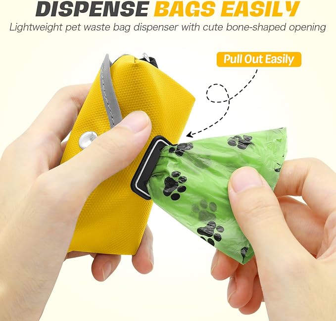 2 Pack Dog Poop Bag Holder, Lightweight Dog Waste Bag Dispenser for Easy Pull Out, Soft Pet Poop Bags Dispenser for Doggie Bag Holder for Leash (Black, Yellow, Without Bags)