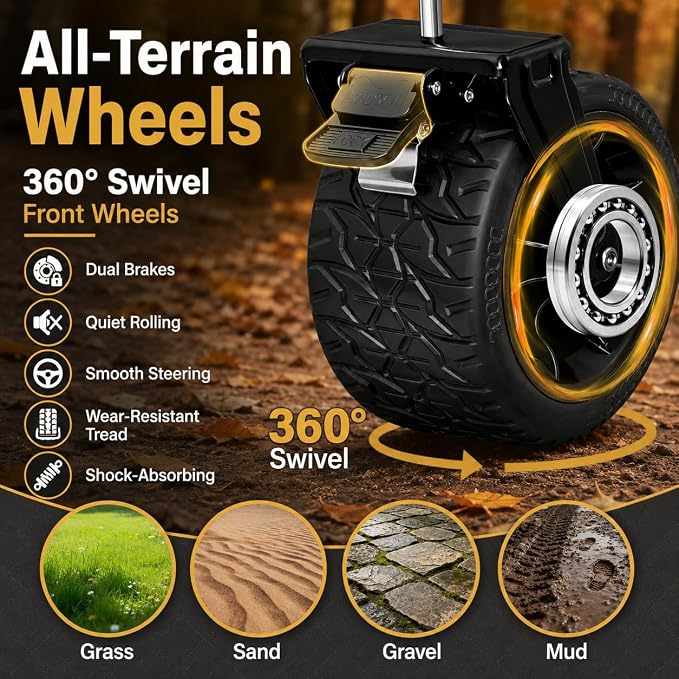 Wagons Carts Foldable Heavy Duty, 600 lb Tank Wheel Wagon with Brakes | Tank wheel utility wagon for groceries, beach, camping, garden and moving; 220L storage, all-terrain wheels and dual brakes