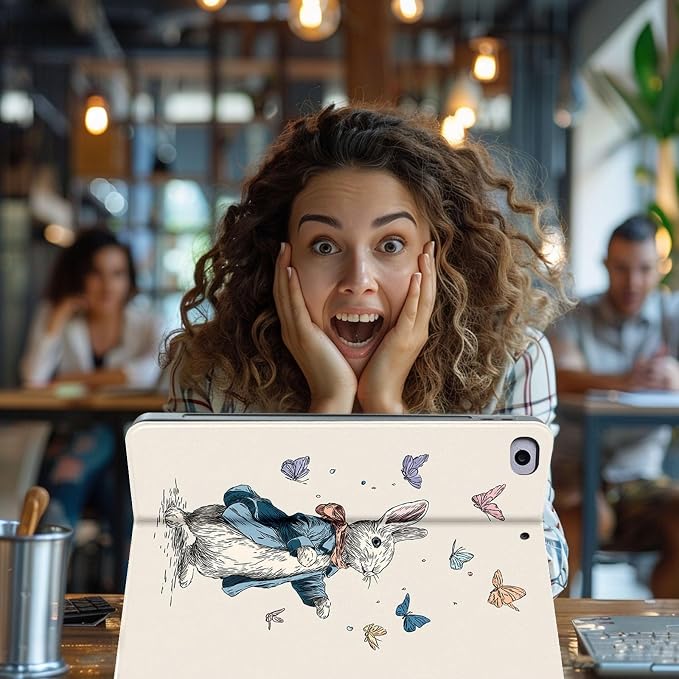 for Microsoft Surface Pro 7 Plus,Surface Pro 7/6/5/4 12.3" Tablet Case,Auto Wake/Sleep,Adjustable Stand Protective Cover - Butterfly Rabbit