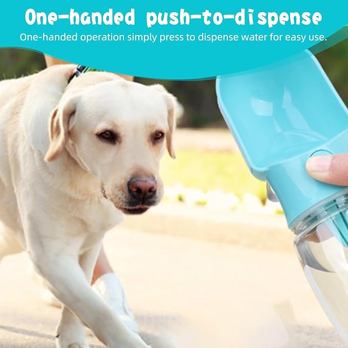 Dog Water Bottle with Food Container, Leak Proof Portable Pet Dispenser with Lock and Cleaning Brush,Dogs Stuff Water Bottle for Walking Hiking,Travel (Blue)