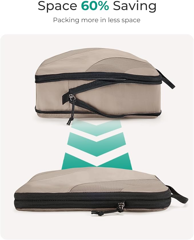 BAGSMART Compression Packing Cubes for Travel | Lightweight suitcase organizers bag set, space-saving double zipper expansion for carry-on luggage & travel organization