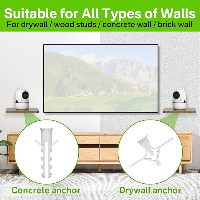 Aiweiwa 2 Pack Security Camera Shelf Wood Floating Mount with Cable Reserved, Universal for Better View in Bedroom, Bathroom, Kitchen, Living Room Wall Deck