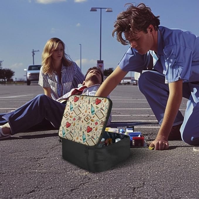 Nurse First Aid Bag Empty Medium Cute Medical Bag Empty Travel First Aid Kit Pouch Medium Sized Empty First Aid Bag Medical Supplies Organizer Bag for Traveling Hiking Camping School