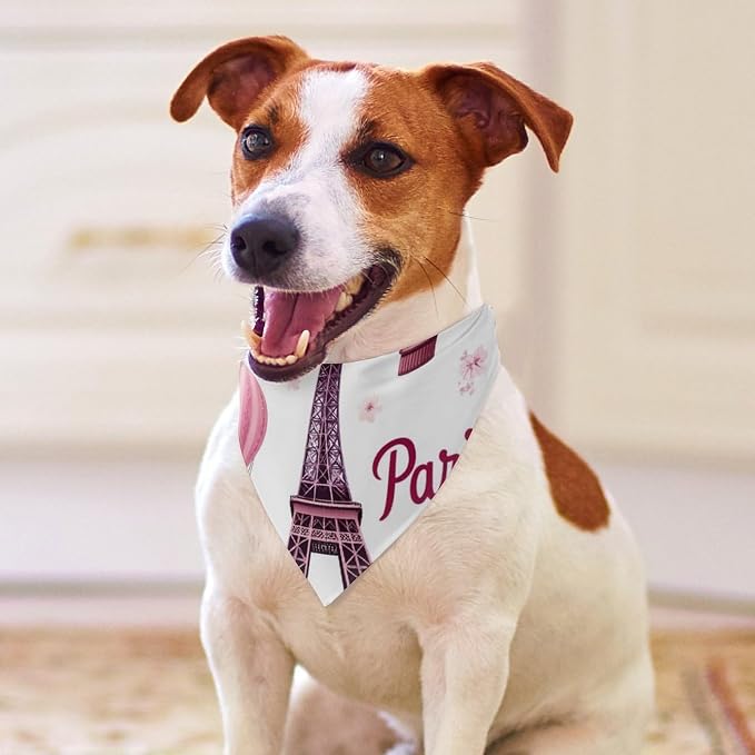 Lightweight and Breathable Pink Paris Eiffel Tower Pet Scarf Accessories for Small, Medium, Large Dogs, Cats Beach Outings, Going Out, Daily Use
