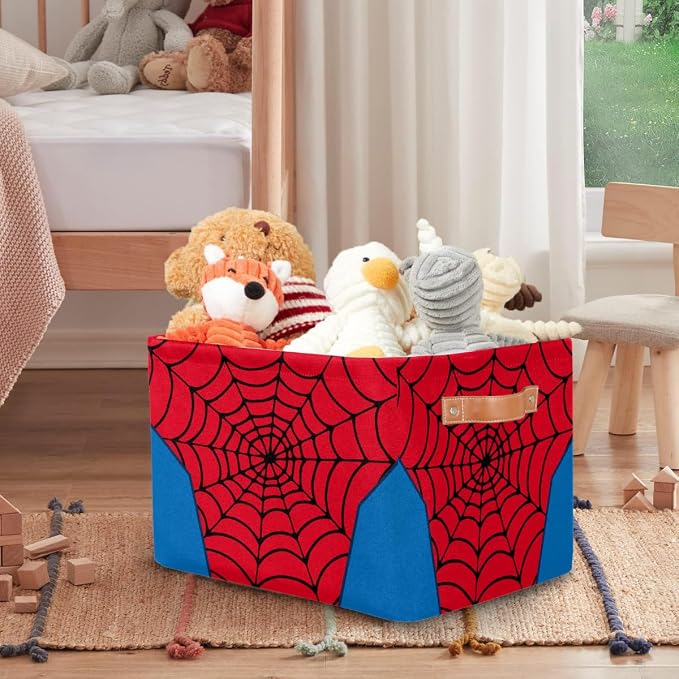 Rectangle Storage Basket with Handles, Cube Organizer Bins for Shelves Collapsible Toys Storage Box Clothes Baskets for Nursery Home Kids Room(Spider Web)