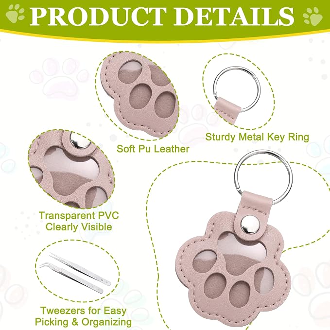Dog Fur Storage Keychain, Pet Fur Keepsake Keyrings, Paw Shaped, Pet Hair Keepsake Keychains with Tweezers